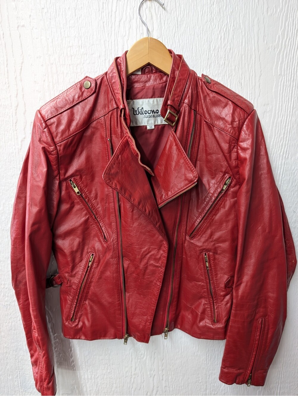 Vintage Wilson's 80s 90s Red Leather Jacket Moto Motorcycle Punk Rock Size 36
